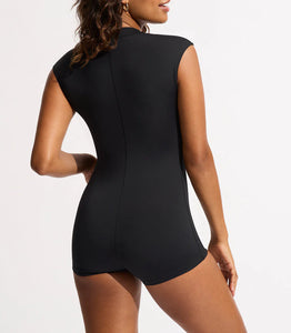 Seafolly Collective Boyleg Zip front Surfsuit - Black